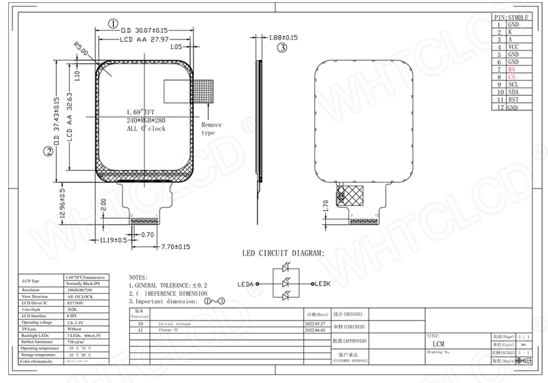 1.69 Inch IPS TFT LCD