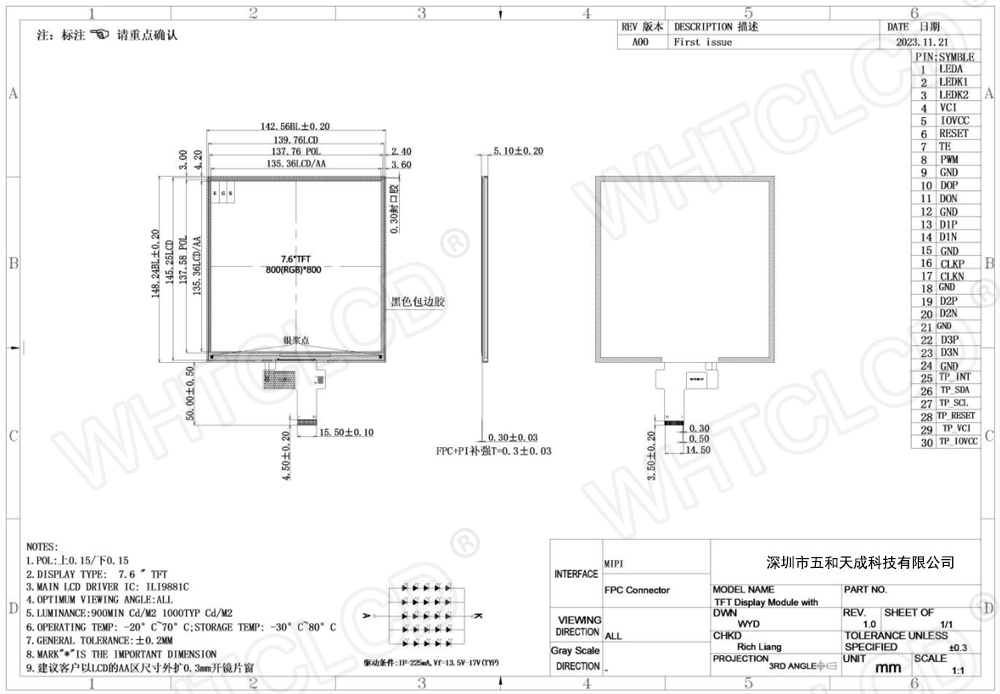 square tft display